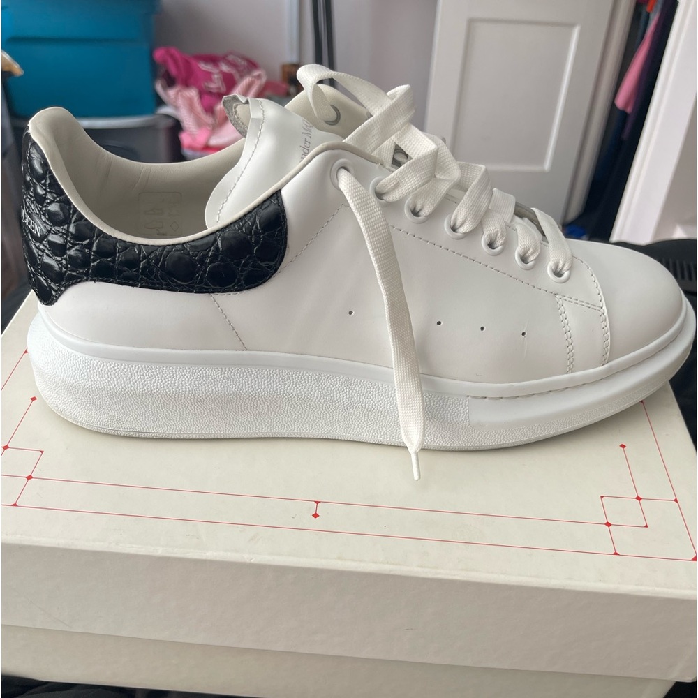 Alexander McQueen White Leather Sneakers with Black Croc Heel